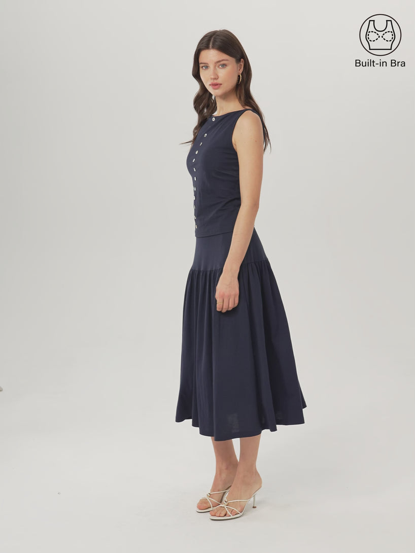 OGLmove 2Pcs Set Cropped Bra Top & Midi Skirt with Pockets