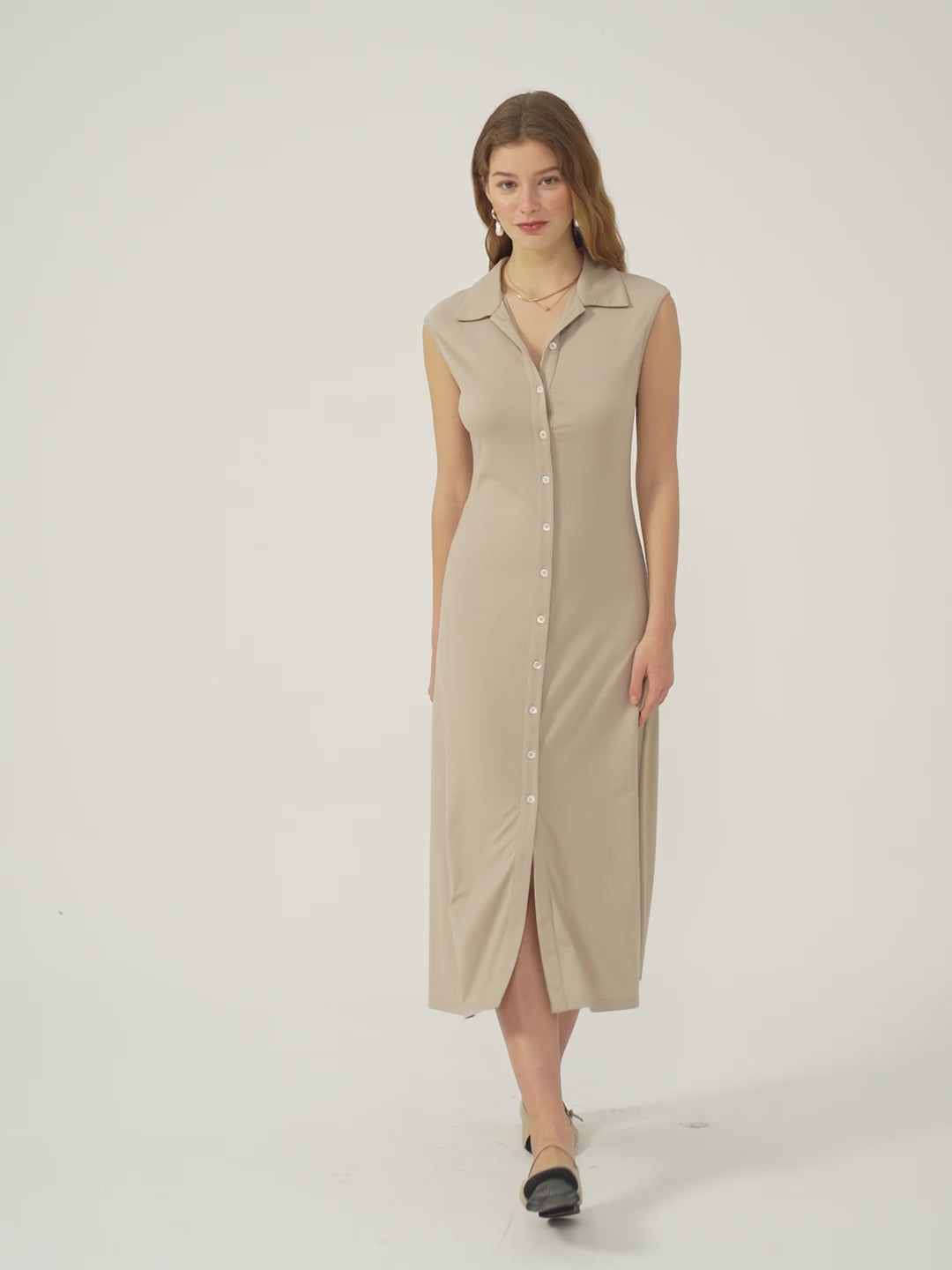 Cap Sleeve Shirt Dress - Limestone