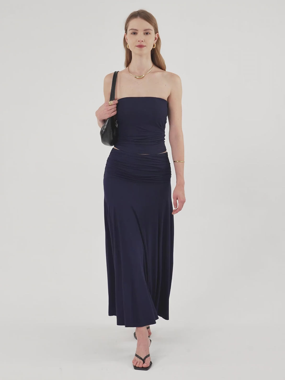 Ultrasoft Mid Rise A-line Ruched Maxi Skirt