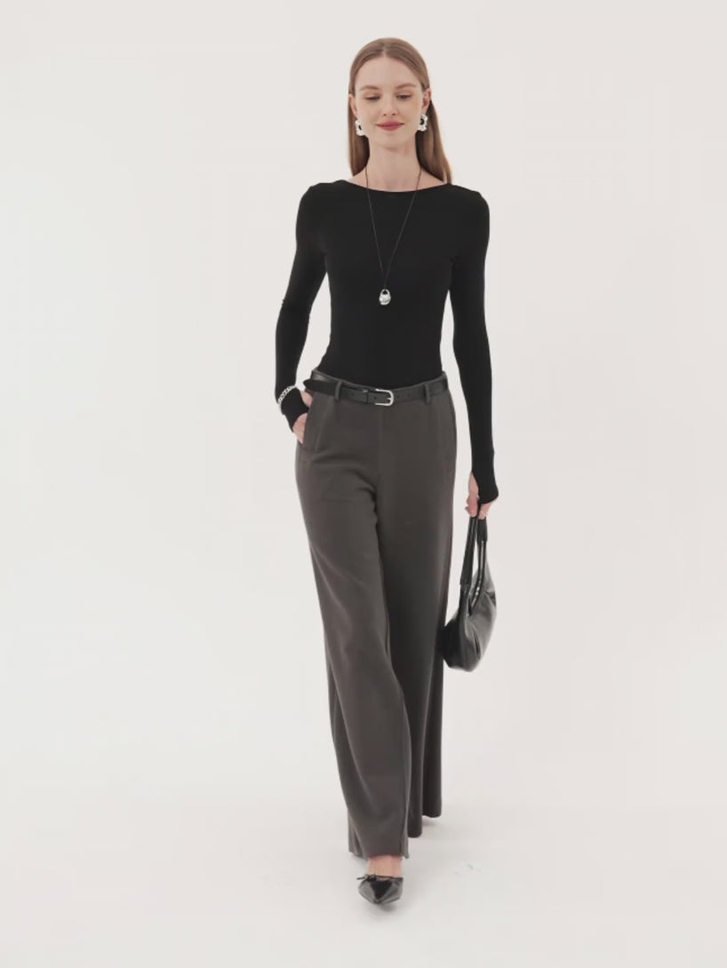 Tummy-Control Mid Rise Ultra-Wide Leg Pants with Pockets