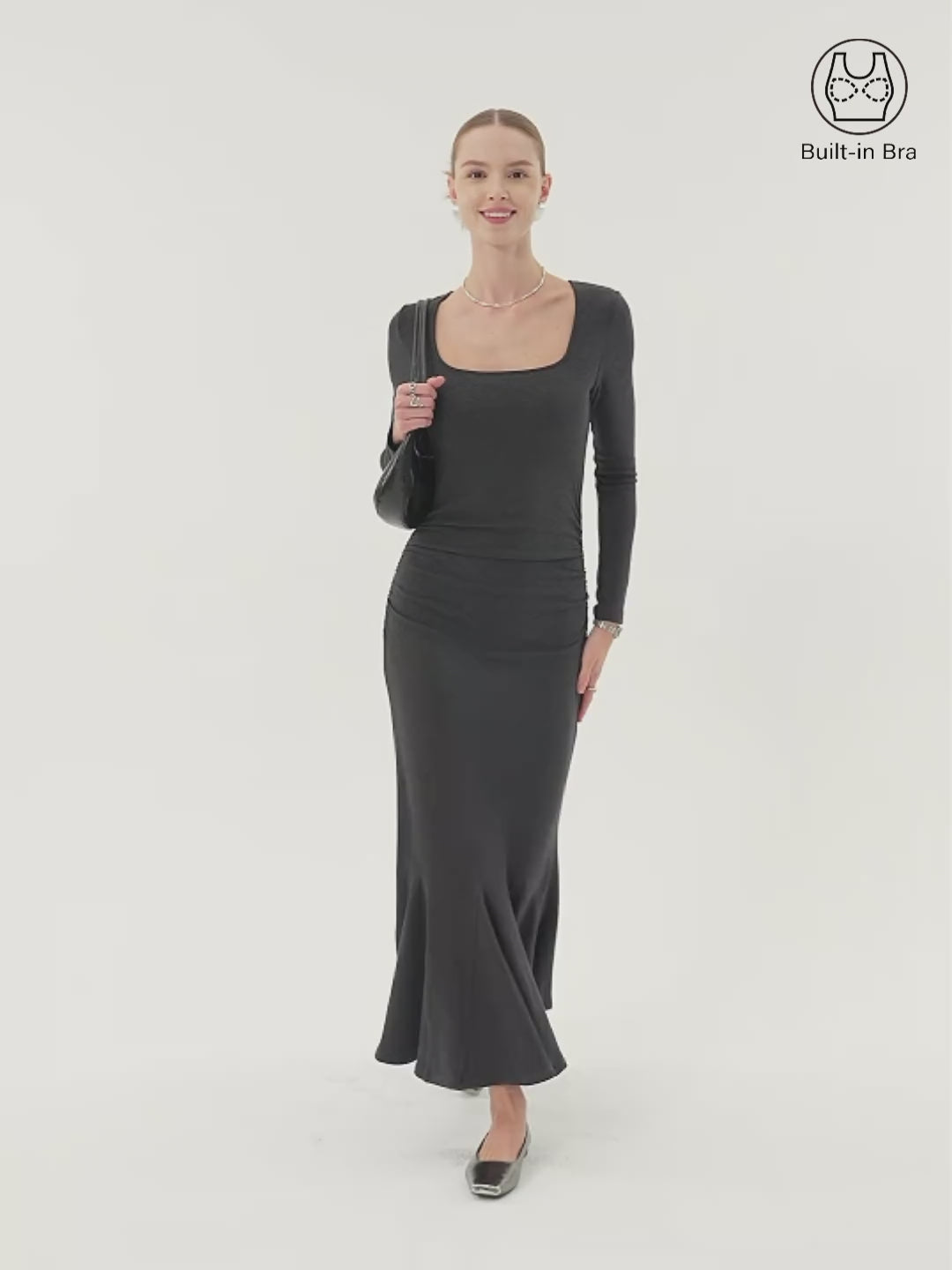 Going-out Square Neck Side Ruched Mermaid Maxi Brami Dress