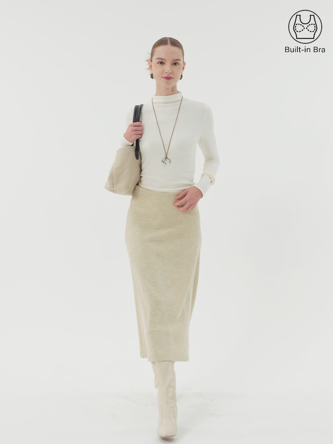 Invisible Slimming Waistband Ribbed Midi Pull-on Skirt