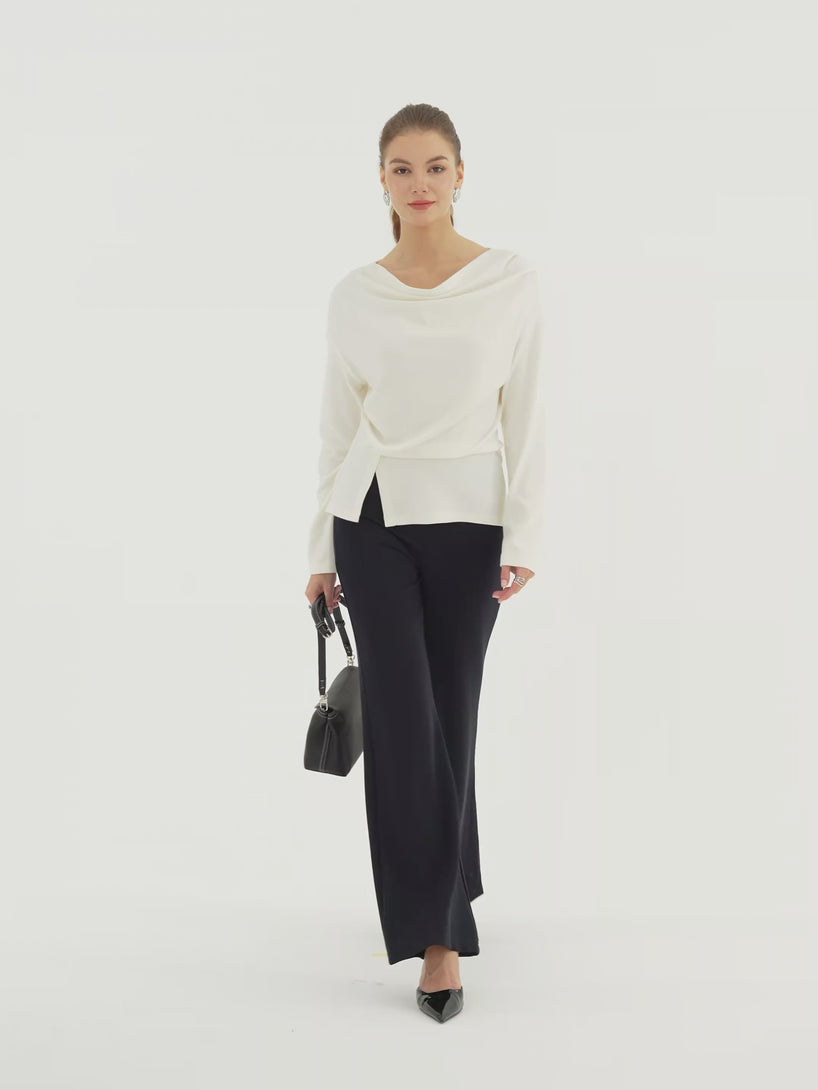 OGLmove LiteWarm Convertible Cowl Neck Long Sleeve Shoulder-Tuck Top