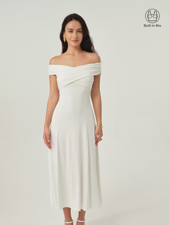 Flowy Criss Cross Off-shoulder Midi Brami Dress