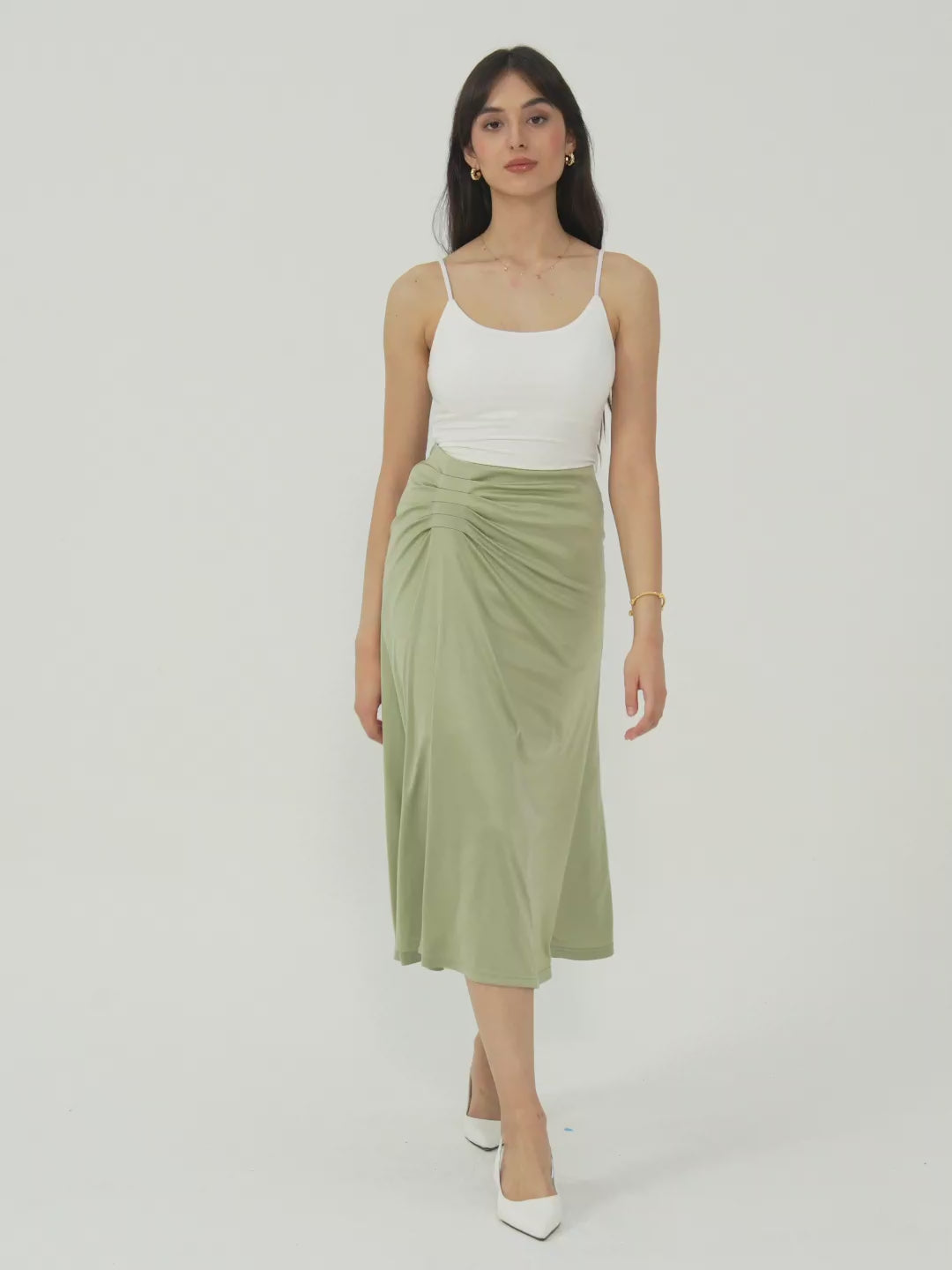 Acetate Tucks Midi Skirt - Powder Lilac