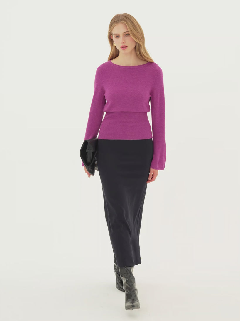 OGLmove Merino Blend Boatneck Long Sleeve Close-Fit Hem Sweater