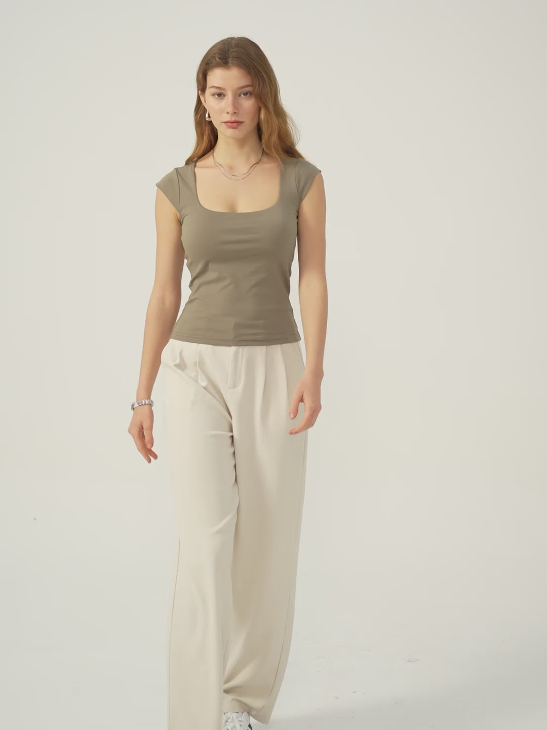 Cap Sleeve Square Neck Brami Top - Tate Olive