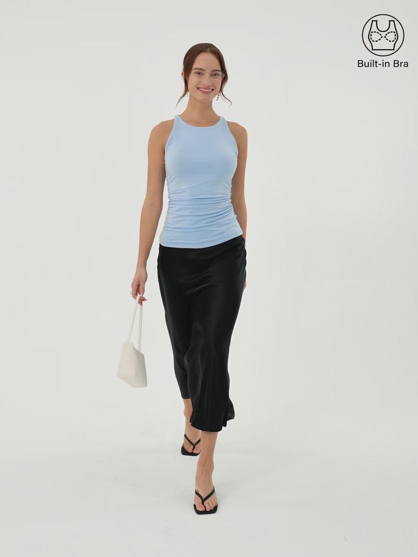 OGLmove Back Smoothing Ruched Sleeveless Bandless Bra Top