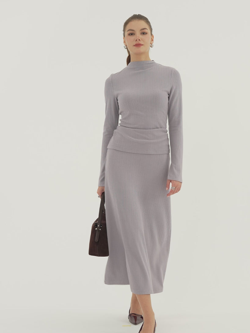 OGLmove Prowarm Textured Cotton Viscose Mid-Rise A-Line Midi Skirt