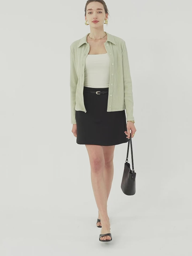 Stretch Cotton Textured Knit Button-Front Cardigan