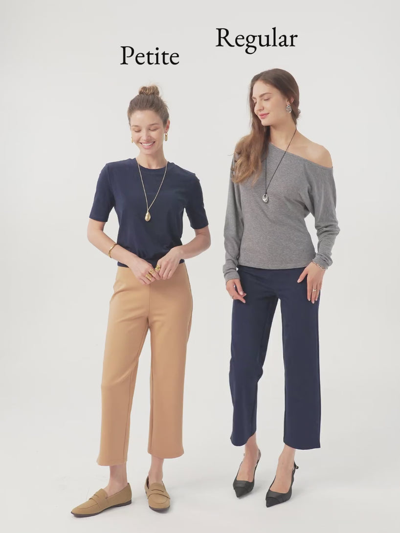 4-way Stretch Mid Rise Cropped Straight Pull-on Pants with Pockets