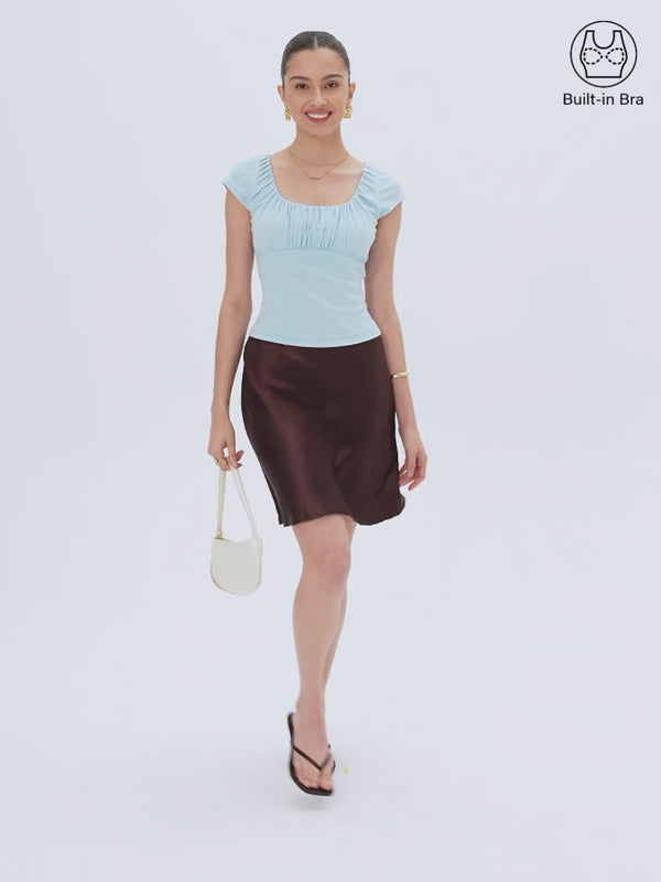 OGLmove Linen Blend Jersey Ruched Square Neck Cropped Bra Top