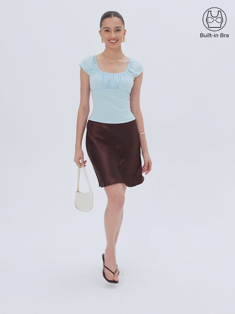 OGLmove Linen Blend Jersey Ruched Square Neck Cropped Bra Top