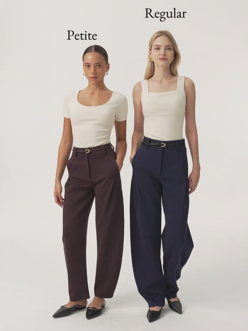 Stretch Cotton High Rise Barrel Leg Pants with Pockets