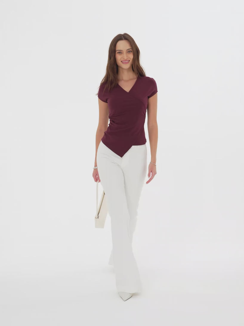 OGLmove Lyocell Wool Surplice Cap Sleeve Asymmetrical Top
