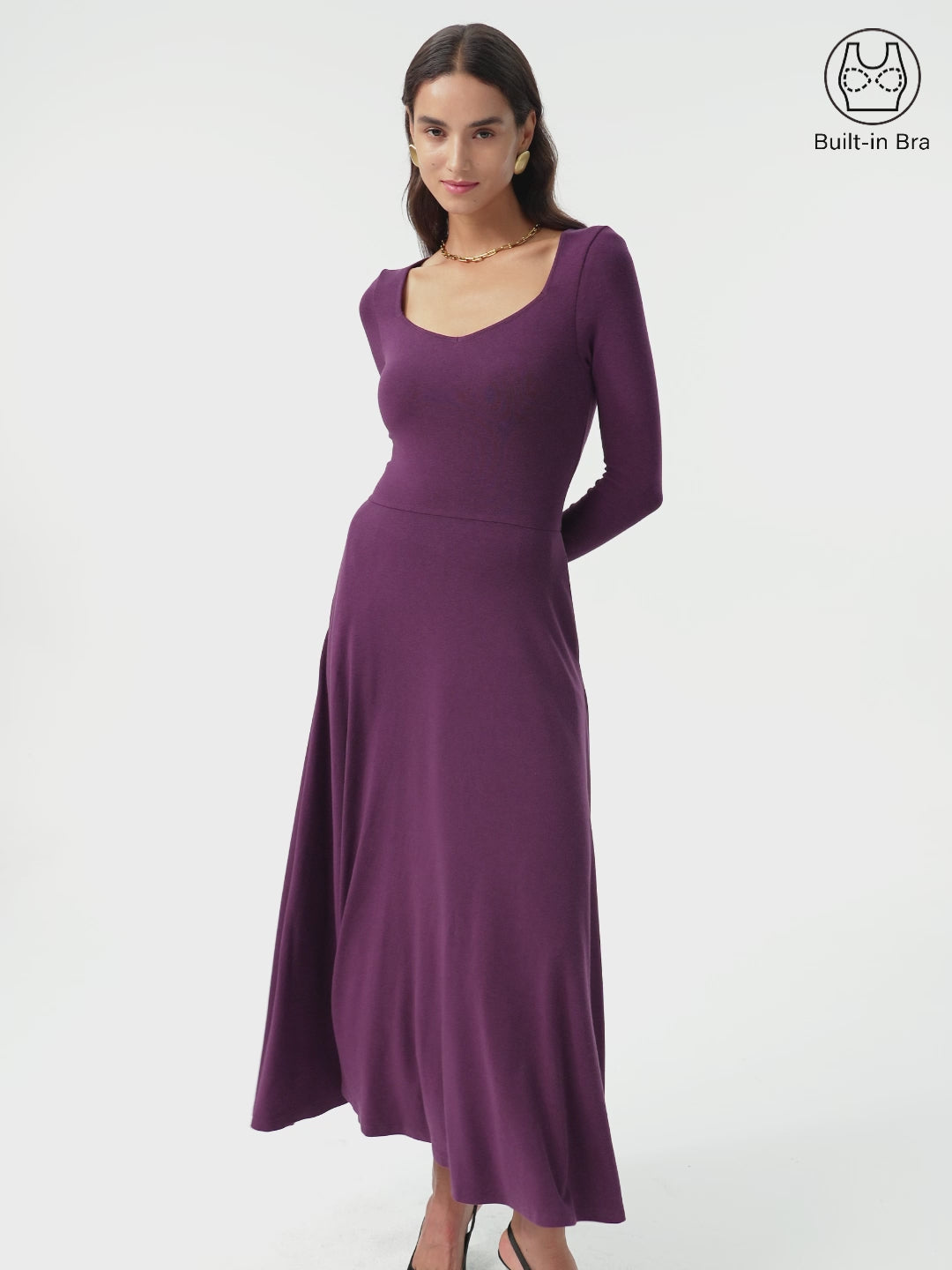 LiteWarm Flowy Diamond Neck Maxi Brami Dress with Pockets