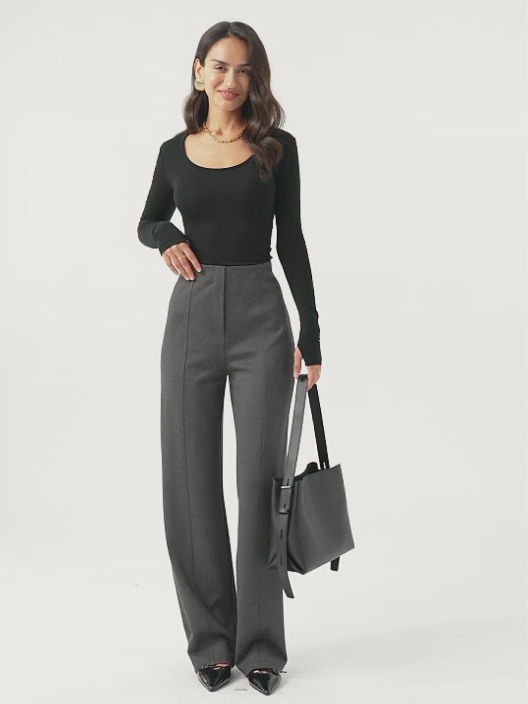 Stretch Ponte High Rise Straight Leg Pants with Pockets