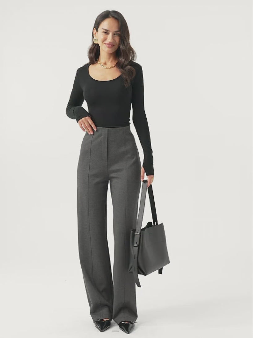 Stretch Ponte High Rise Straight Leg Pants with Pockets