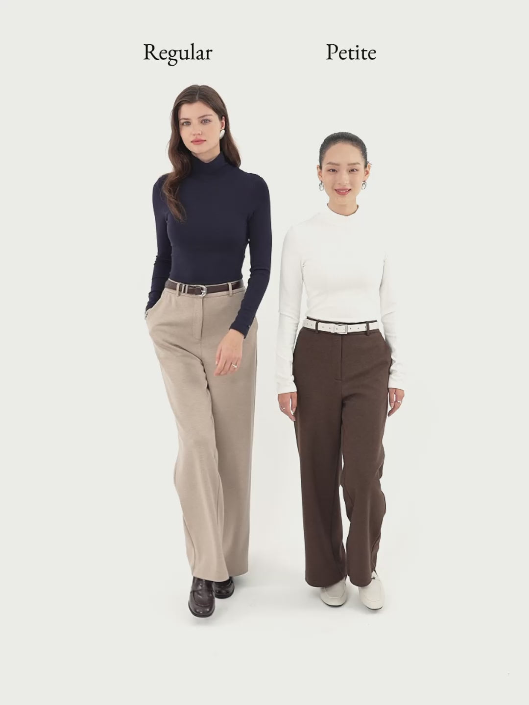 Herringbone Mid Rise Straight Leg Pants with Pockets