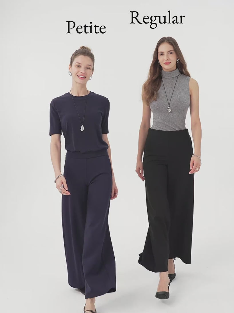 Tummy-Smooth Wide Leg Pull-on Pants with Pockets