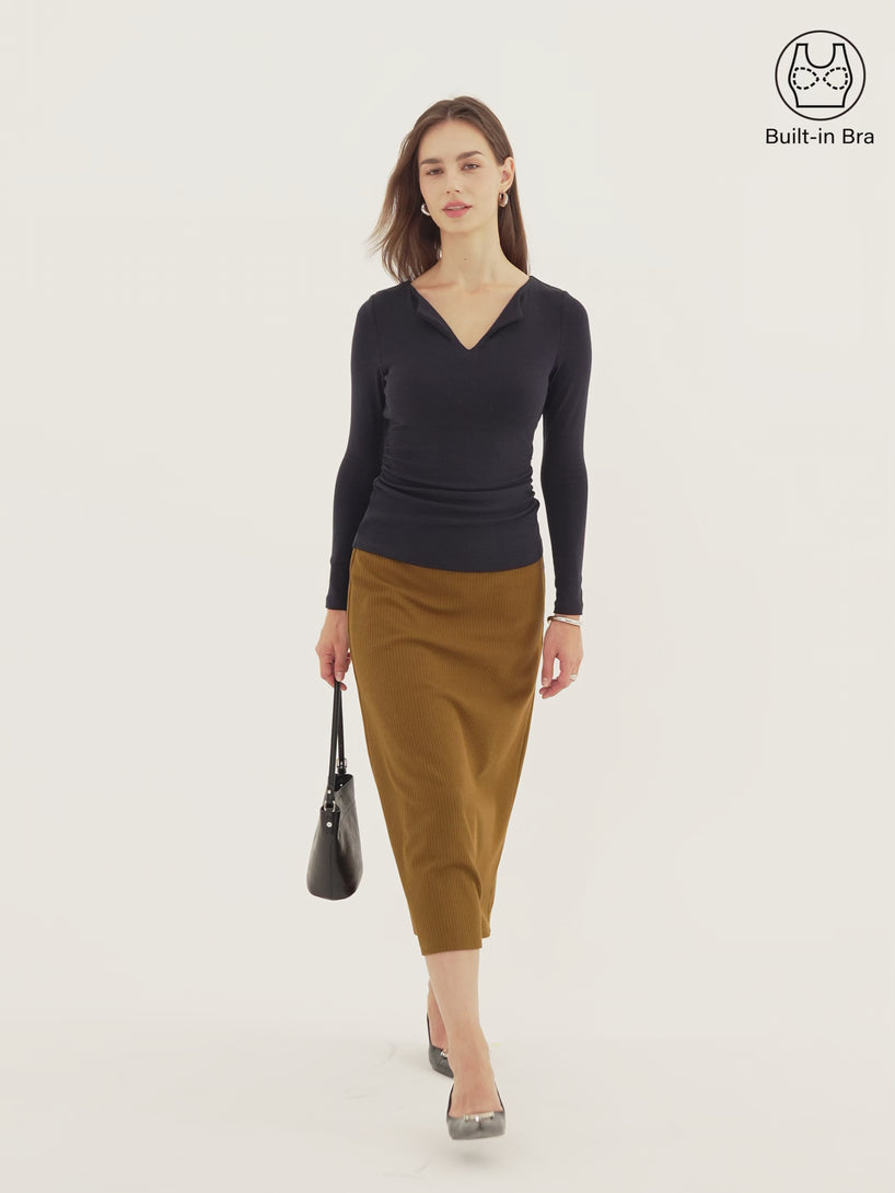 OGLmove Eco-Mousse® Flapped V-Neck Long Sleeve Ruched Bra Top