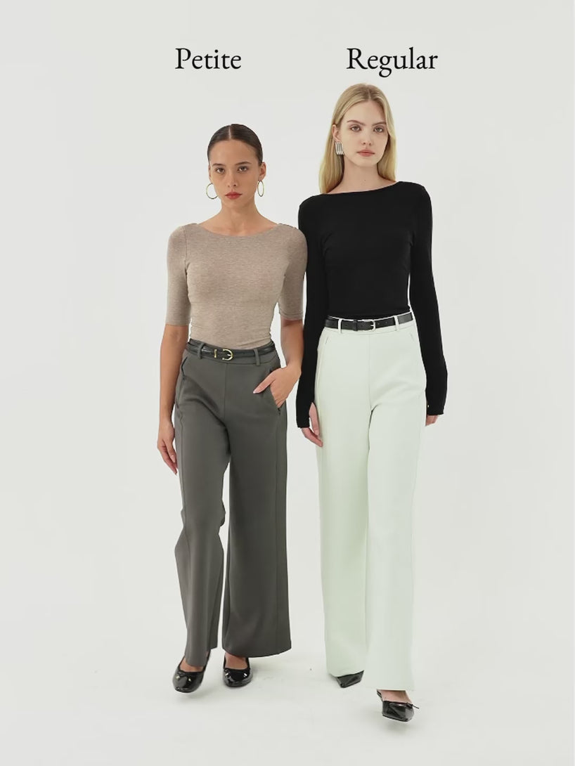 Stretch Cotton Blend Slimming High Rise Wide Leg Pants