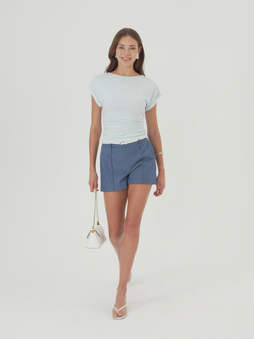 OGLmove Linen-Like Mid Rise Pintuck Shorts with Pockets