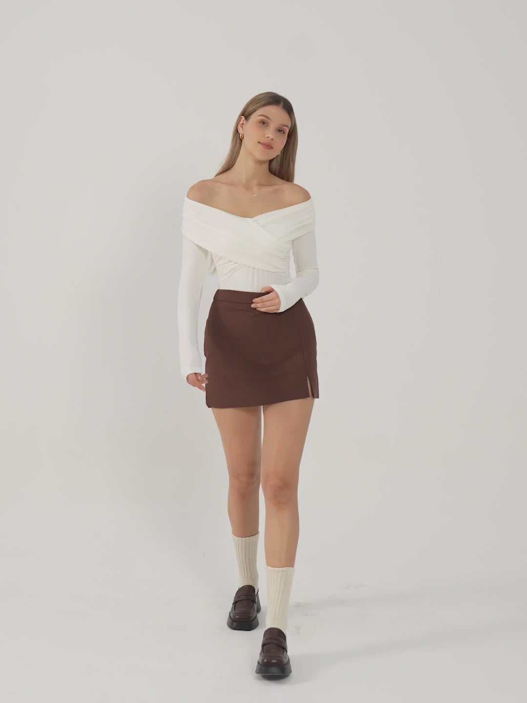 Surplice Cold Shoulder Brami Top - Mocha