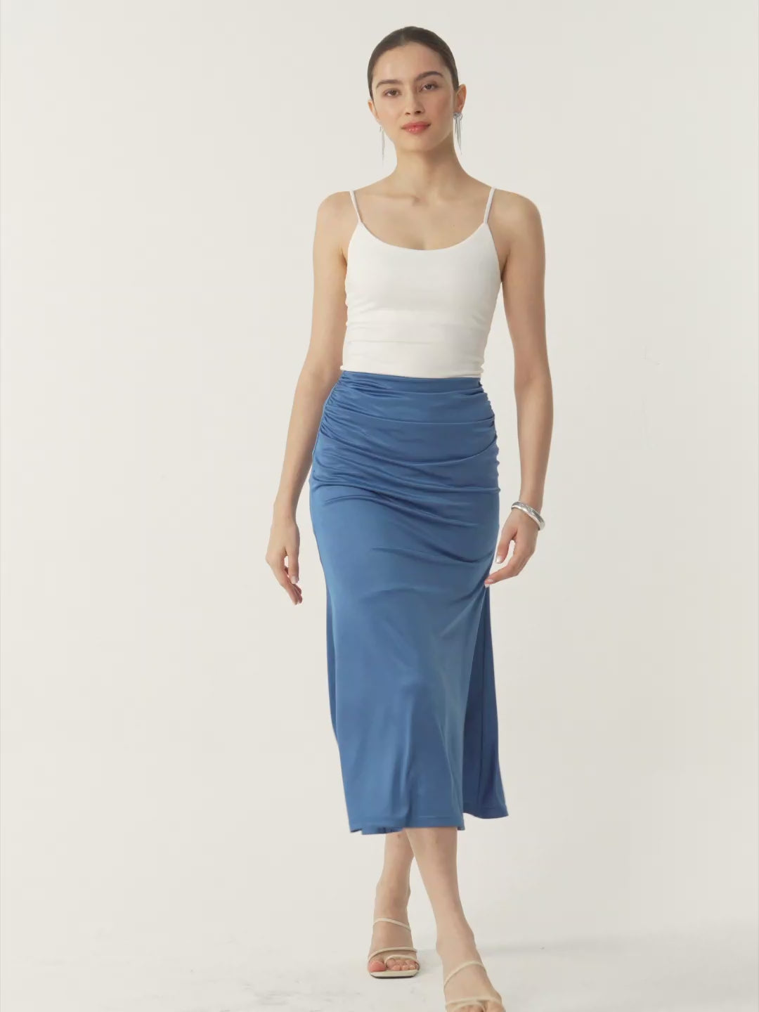 Silk-Like Acetate Ruched Side Mermaid Maxi Skirt - Coast