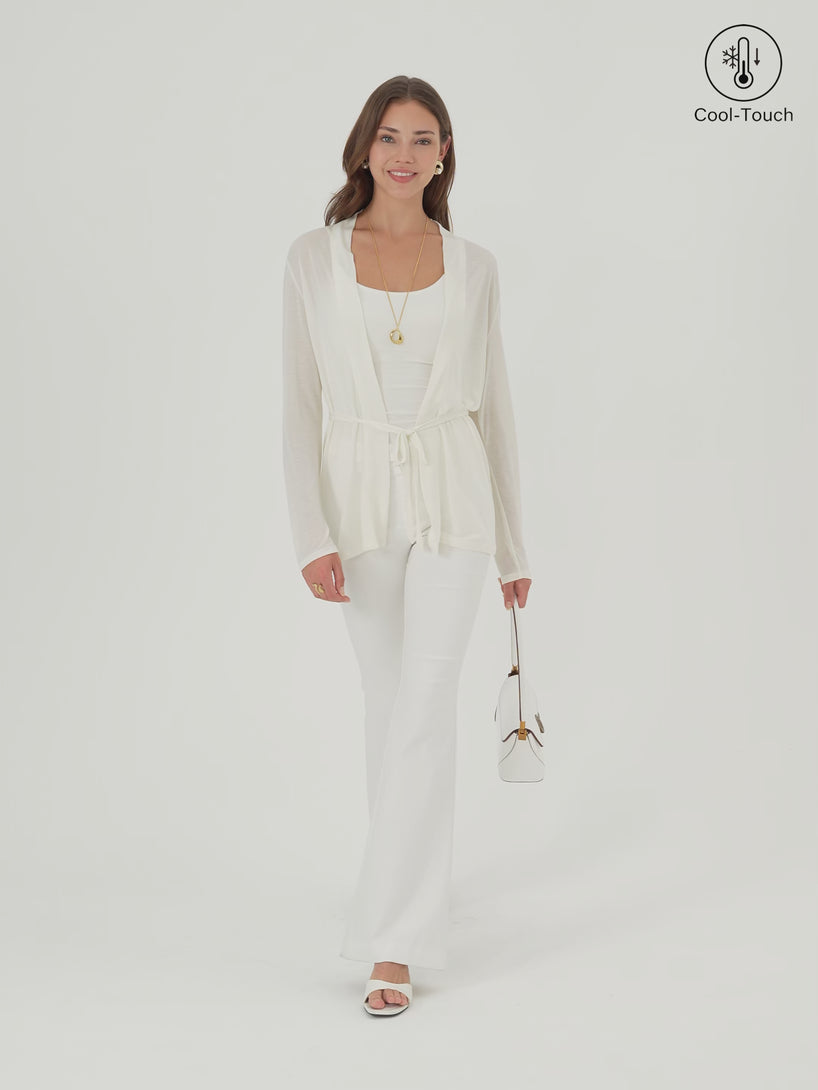 OGLmove Airy Soft Open Front Cardigan with Tie