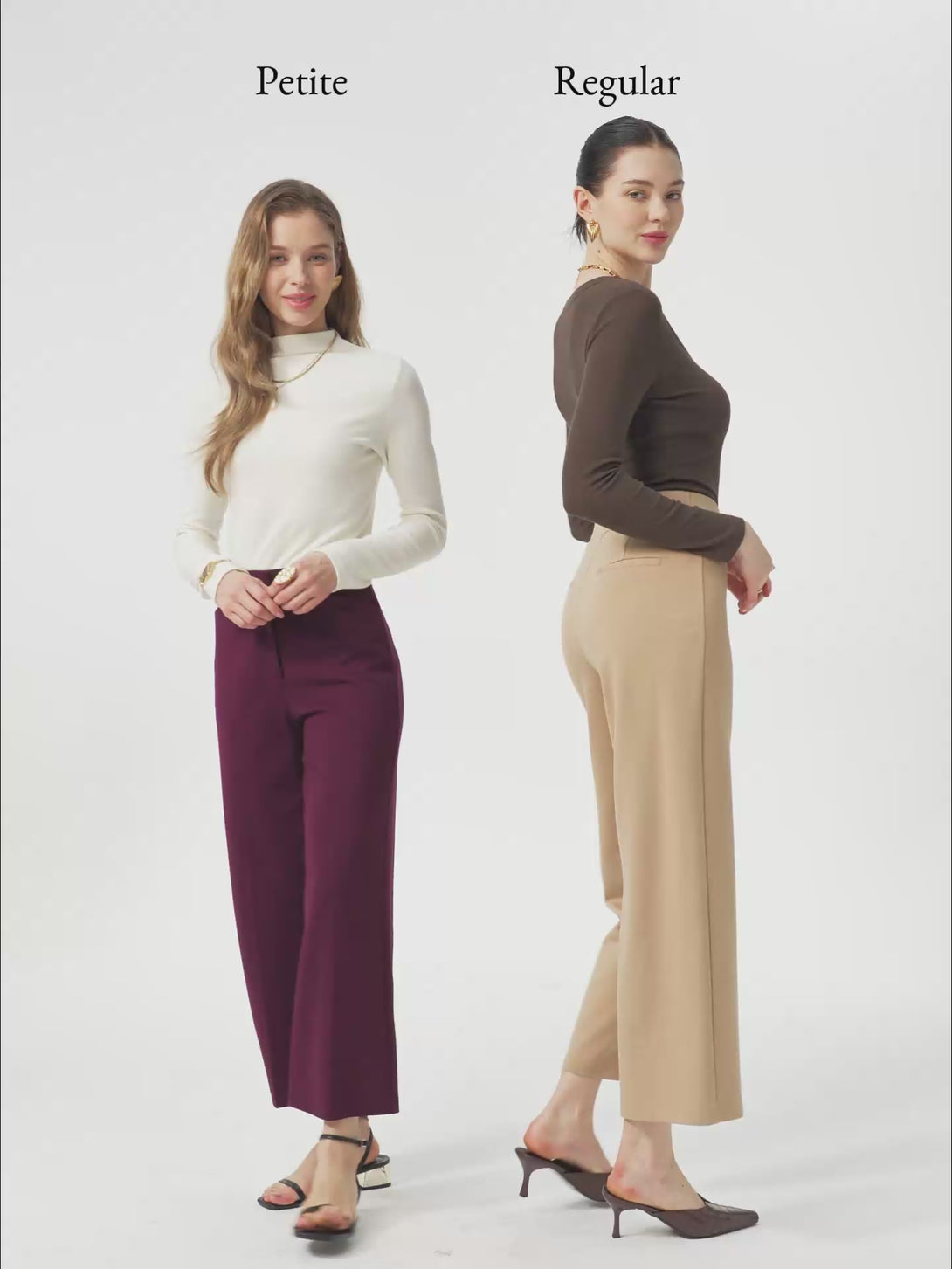 Petite High Rise Straight Leg Cropped Fly-Front Trousers with Pockets