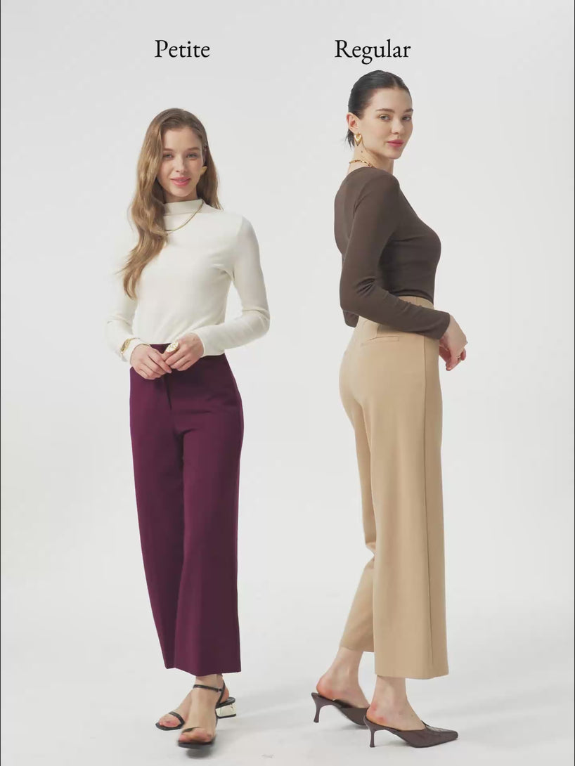 Petite High Rise Straight Leg Cropped Fly-Front Trousers with Pockets