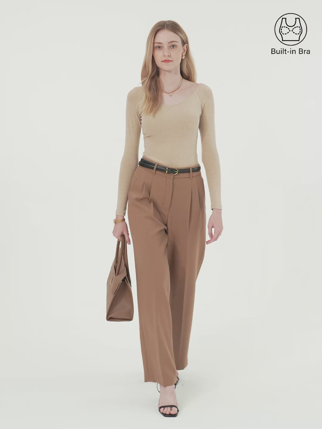 Stretch Cotton V-Neck Long Sleeve Brami Top