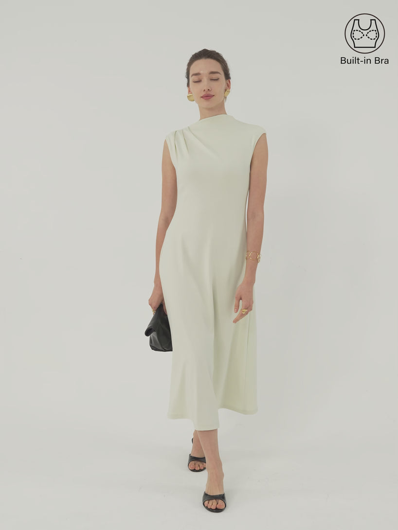 OGLmove Stretch Cotton Refined Mockneck Flared Midi Bra Dress