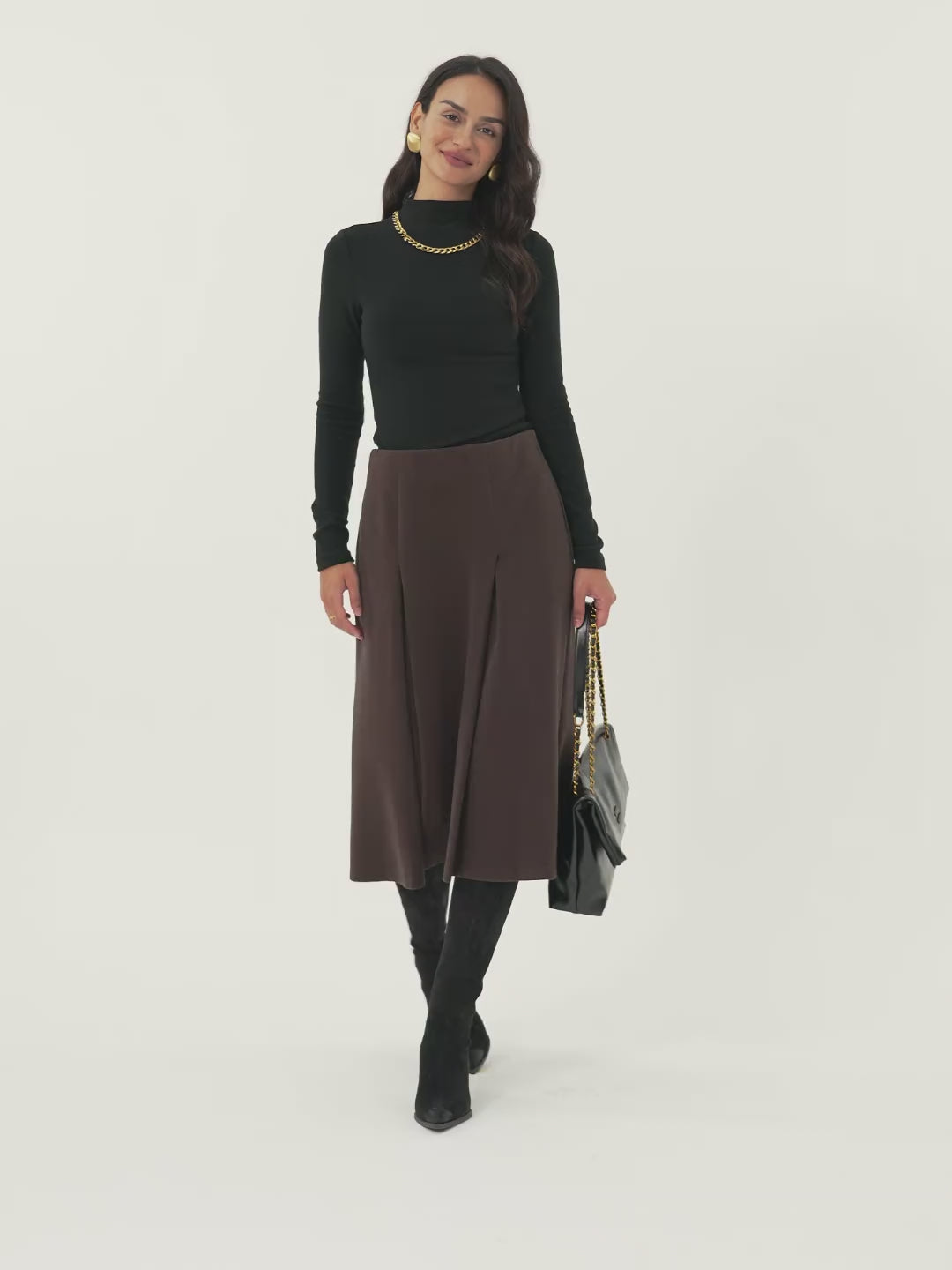 Mid Rise Pleated A-Line Pull-on Skirts with Pockets