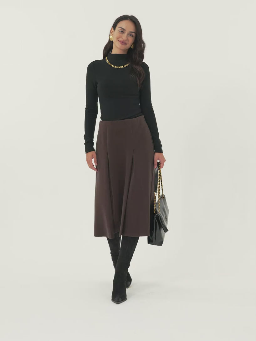 Mid Rise Pleated A-Line Pull-on Skirts with Pockets