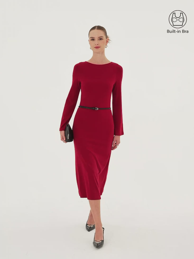 OGLmove LiteWarm Boatneck Bell Sleeve Midi Built-In Bra Dress