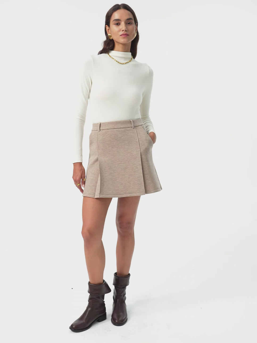 Pleated High Rise A-Line Pull on Skorts with Pockets