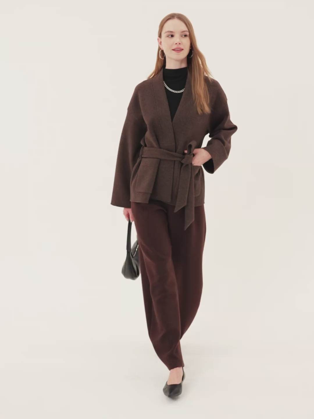 Belted Robe Style Coat with Pockets