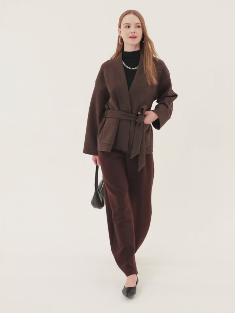 Belted Robe Style Coat with Pockets