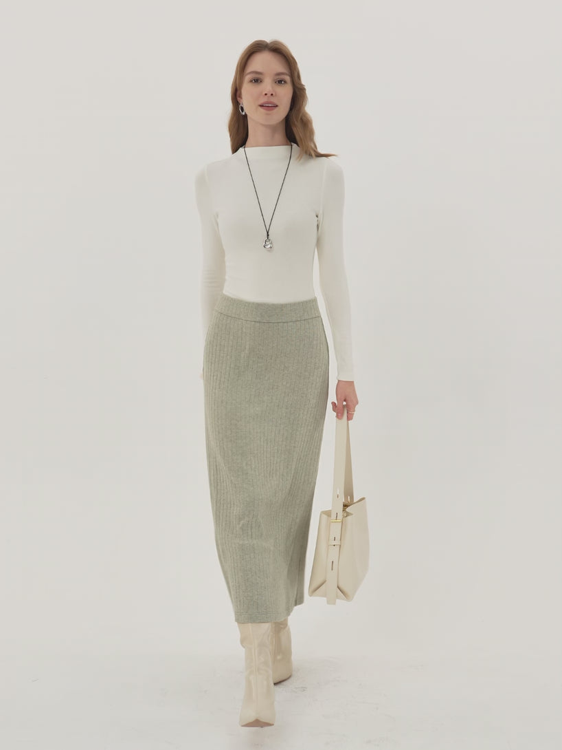 Wide Rib Soft Drape Midi Skirt