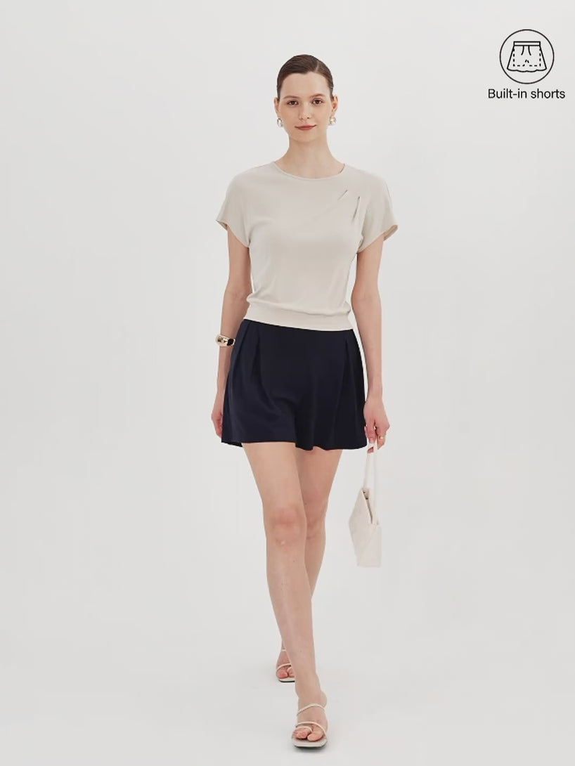 OGLmove Stretch Ponte Pleated Wide Leg Shorts