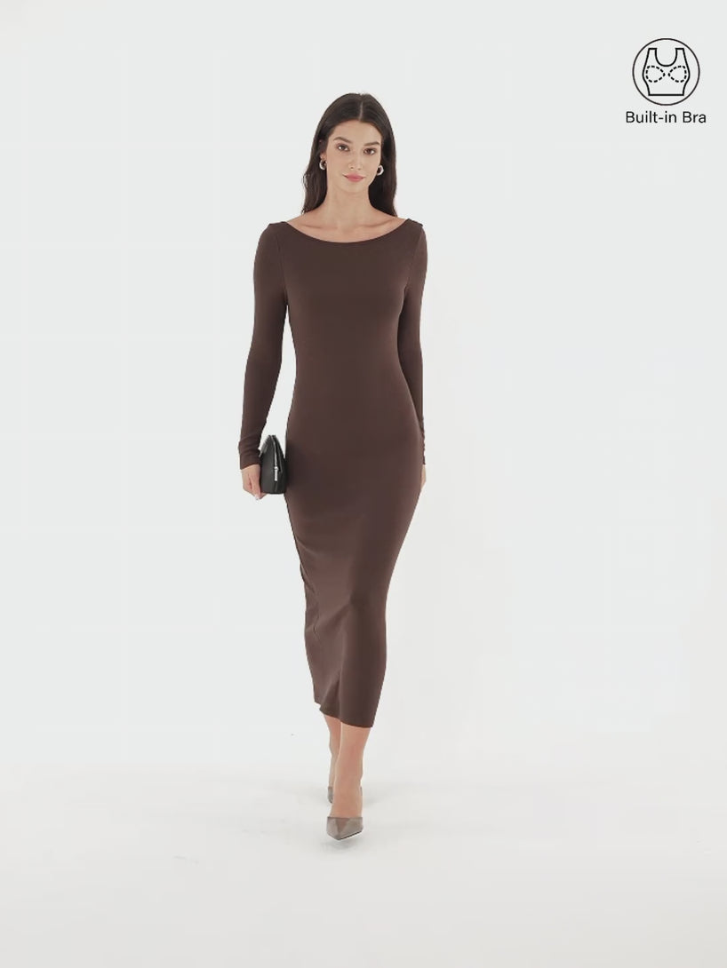 OGLmove Eco-Mousse® Boatneck Open-Back Midi Bra Dress