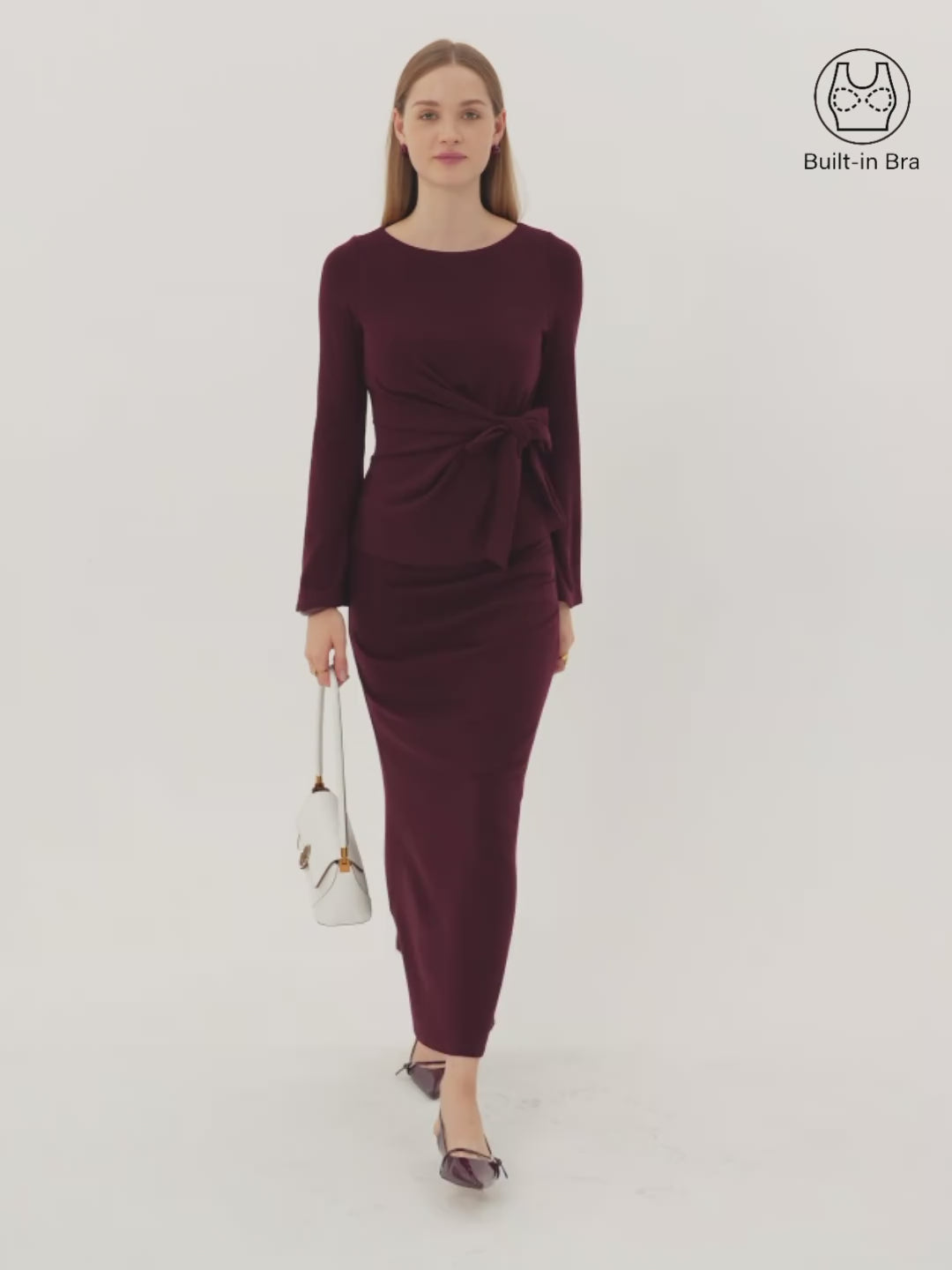 2Pcs Set Bow-Tie Belted Bell Sleeve Brami & Stretchy Tucked Flare Maxi Skirt