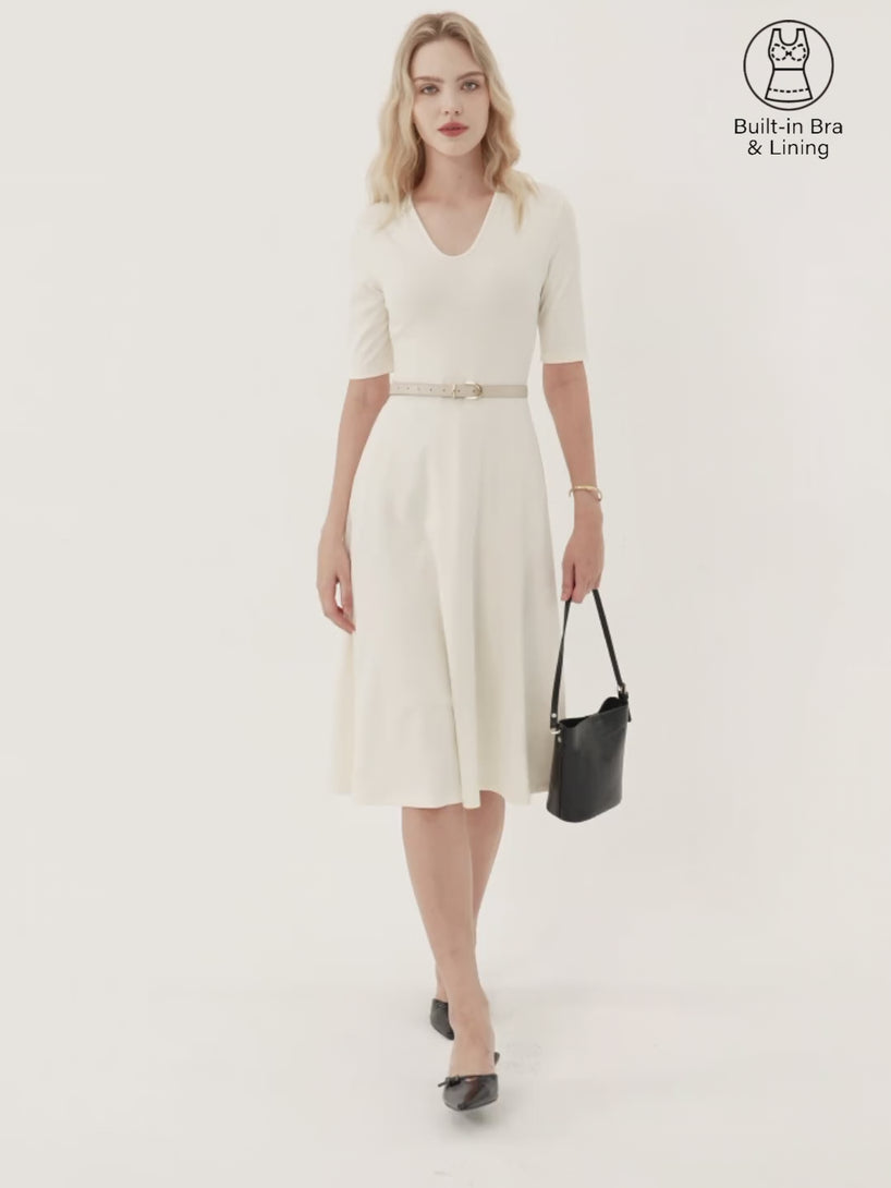 V-Neck Elbow Sleeve Midi Brami Dress with Pockets
