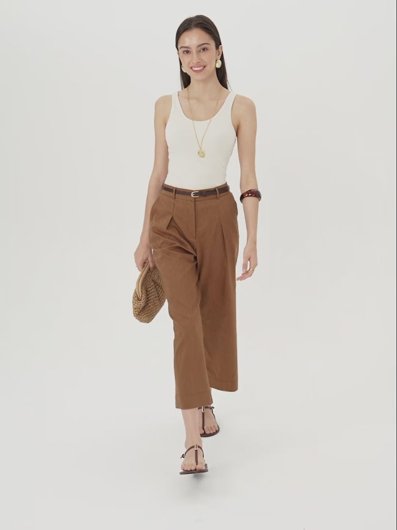 OGLmove Wrinkle-Resistant Linen Cropped Wide Leg Pants