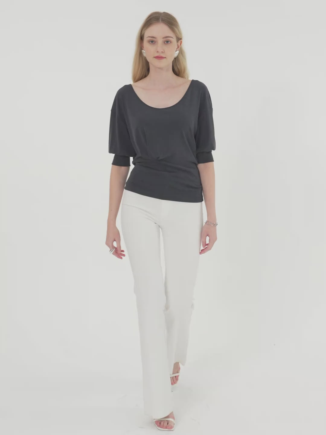 Scoop Neck Short Sleeve Tucked Tee