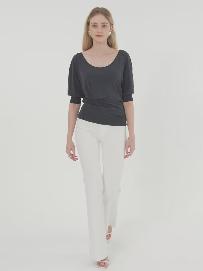 Scoop Neck Short Sleeve Tucked Tee