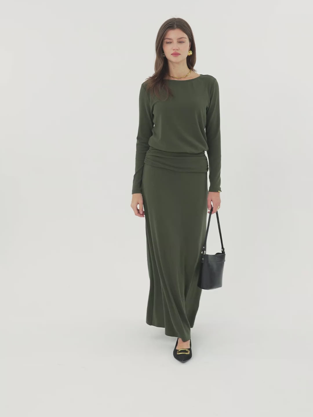 Light Warm Pull-on Circle Flared Maxi Skirt