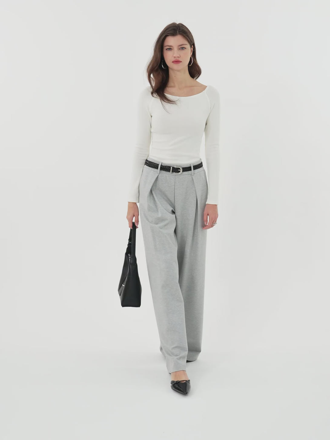 Wrinkle-Resistant Stretchy High Rise Wide Leg Pants with Pockets
